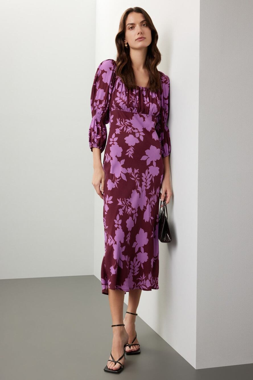 Peter Som Floral Print Square Neck Three Quarter Sleeve Midi Dress Size 6